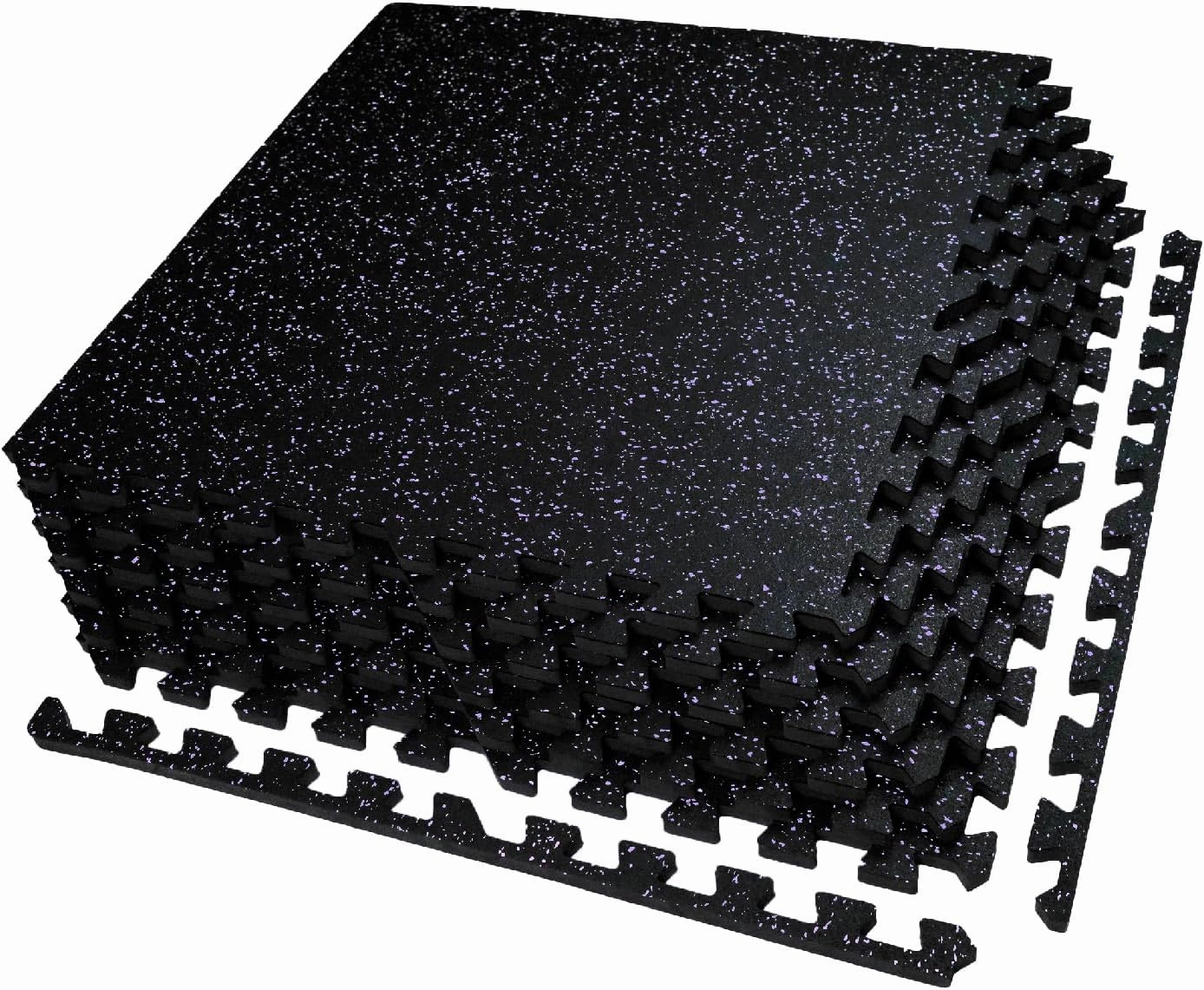 0.56in Thick 24 Sq Ft Exercise Equipment Mats, 6 Tiles Upgraded Rubber Top with High Density EVA Foam, Large Interlocking Puzzle Gym Flooring for Home Gym, Heavy Weight Workout, Black & Purple