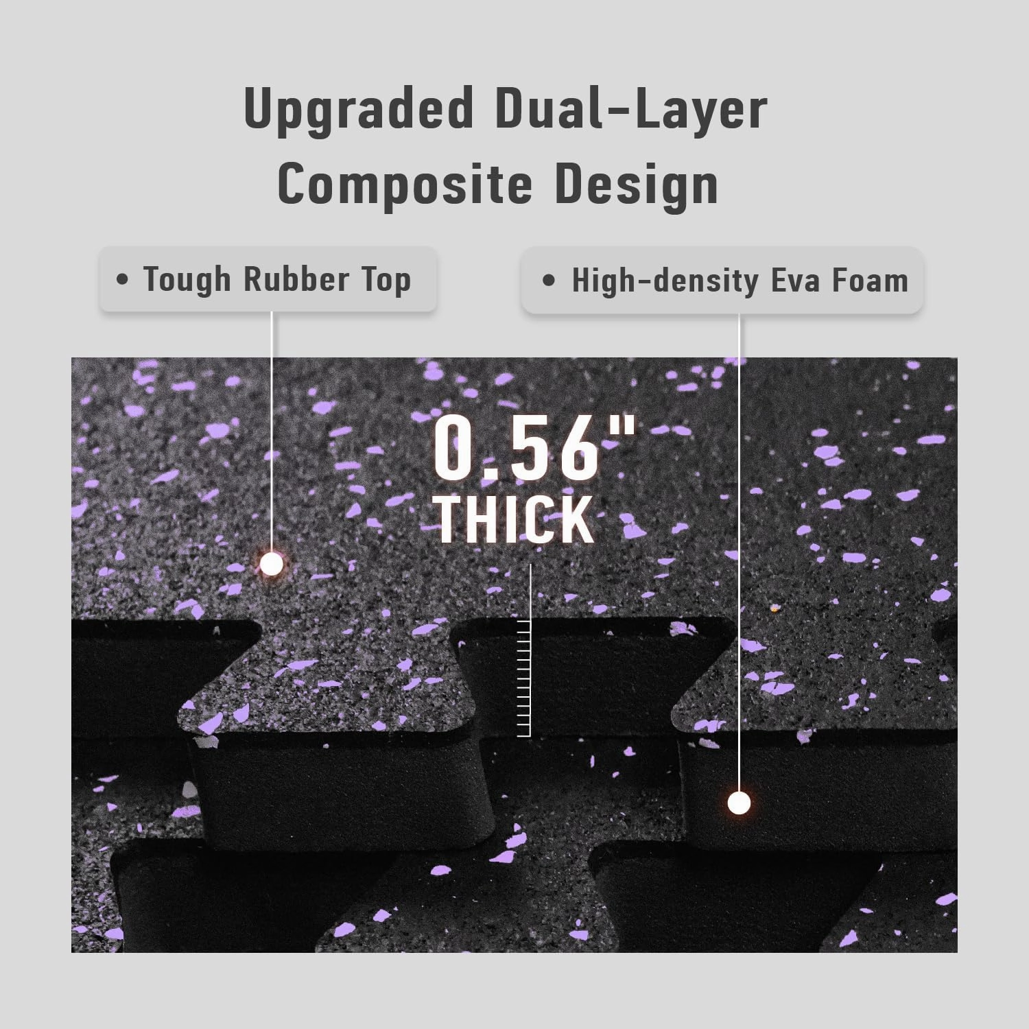 0.56in Thick 24 Sq Ft Exercise Equipment Mats, 6 Tiles Upgraded Rubber Top with High Density EVA Foam, Large Interlocking Puzzle Gym Flooring for Home Gym, Heavy Weight Workout, Black & Purple