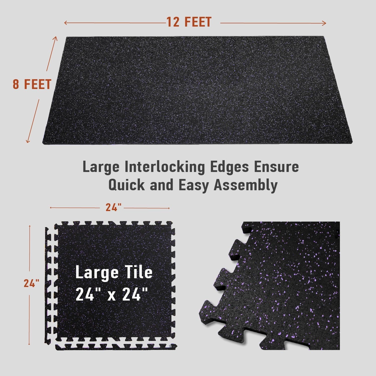 0.56in Thick 96 Sq Ft Exercise Equipment Mats, 24 Tiles Upgraded Rubber Top with High Density EVA Foam, Large Interlocking Puzzle Gym Flooring for Home Gym, Heavy Weight Workout, Black & Purple