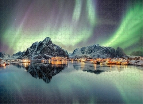 1000 Piece Puzzle for Adults Jigsaw Educational Games,Family Puzzles Aurora Dancing Mountain Fishing Village DIY Puzzle, Creative Fun, Classic Puzzle for Adults and Children