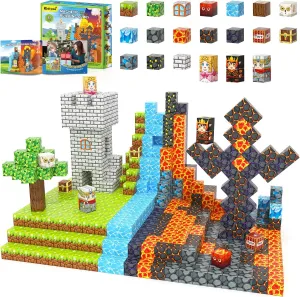 100PCS Magnetic Blocks -Build Mine Magnet World Forest & Lava Set, Magnet Building Toys for Kids Ages 5-7, STEM Sensory Toddler Toys for 3  Year Old Boys & Girls, Creativity Birthday Gifts for Child