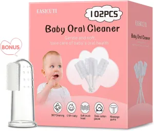 102PCS Baby Tongue Cleaner,Baby Oral Cleaner Newborn Baby Toothbrush,Disposable Infant Toothbrush Clean Baby Mouth,Gauze Gum Cleaner Stick Dental Care for 0-36 Month Baby 1 Finger Toothbrush with Case