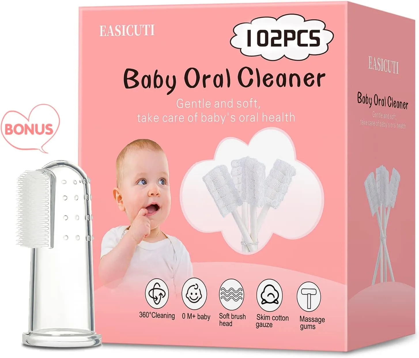 102PCS Baby Tongue Cleaner,Baby Oral Cleaner Newborn Baby Toothbrush,Disposable Infant Toothbrush Clean Baby Mouth,Gauze Gum Cleaner Stick Dental Care for 0-36 Month Baby 1 Finger Toothbrush with Case