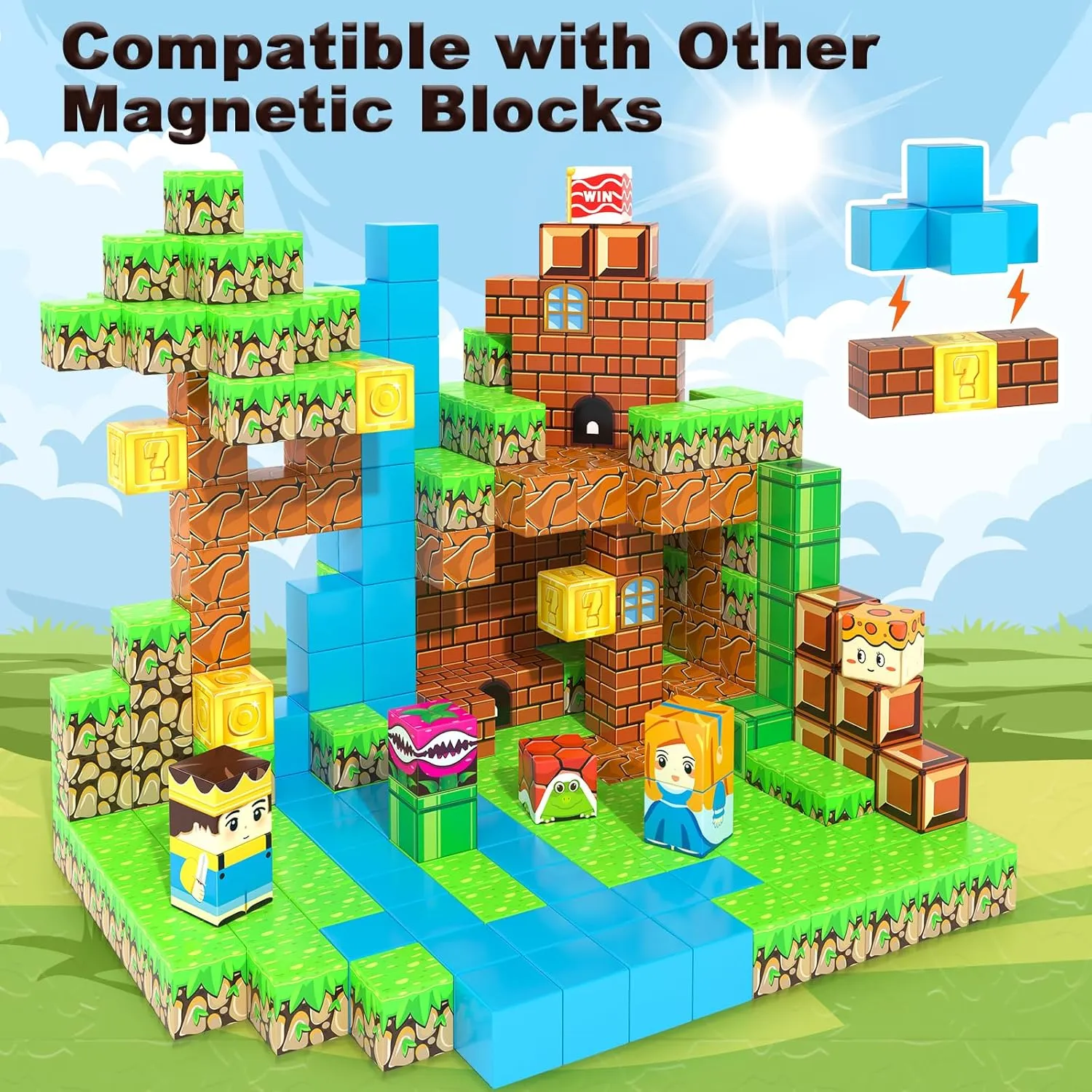 108PCS Magnetic Blocks Building Toys - Build Mine Magnet World Game Adventure Set 1'' Magnet Building Blocks Cubes Boys Girls Toys Ages 3-5 4-6 5-7 6-8 Kids Gifts for 3-12 Years Old