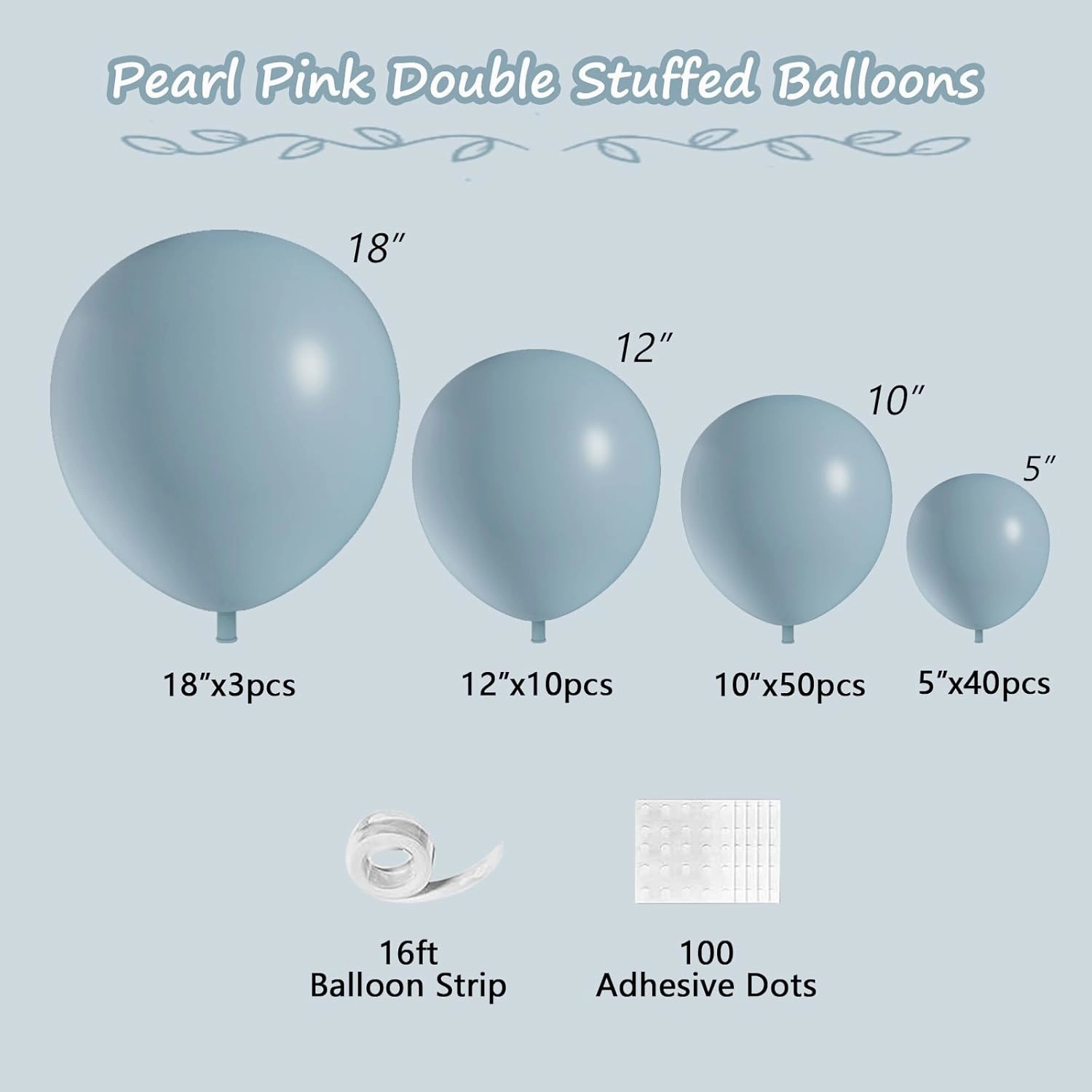 108Pcs Dusty Blue Double Stuffed Balloons Different Size, 18/12/10/5 inch Matte Grey Blue Balloons Garland Arch kit for Birthday Gender Reveal Neutral Baby Shower Party