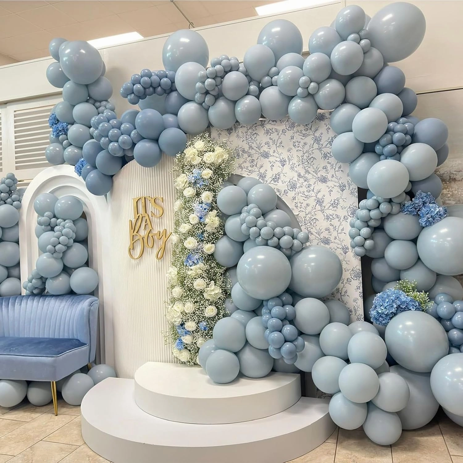 108Pcs Dusty Blue Double Stuffed Balloons Different Size, 18/12/10/5 inch Matte Grey Blue Balloons Garland Arch kit for Birthday Gender Reveal Neutral Baby Shower Party
