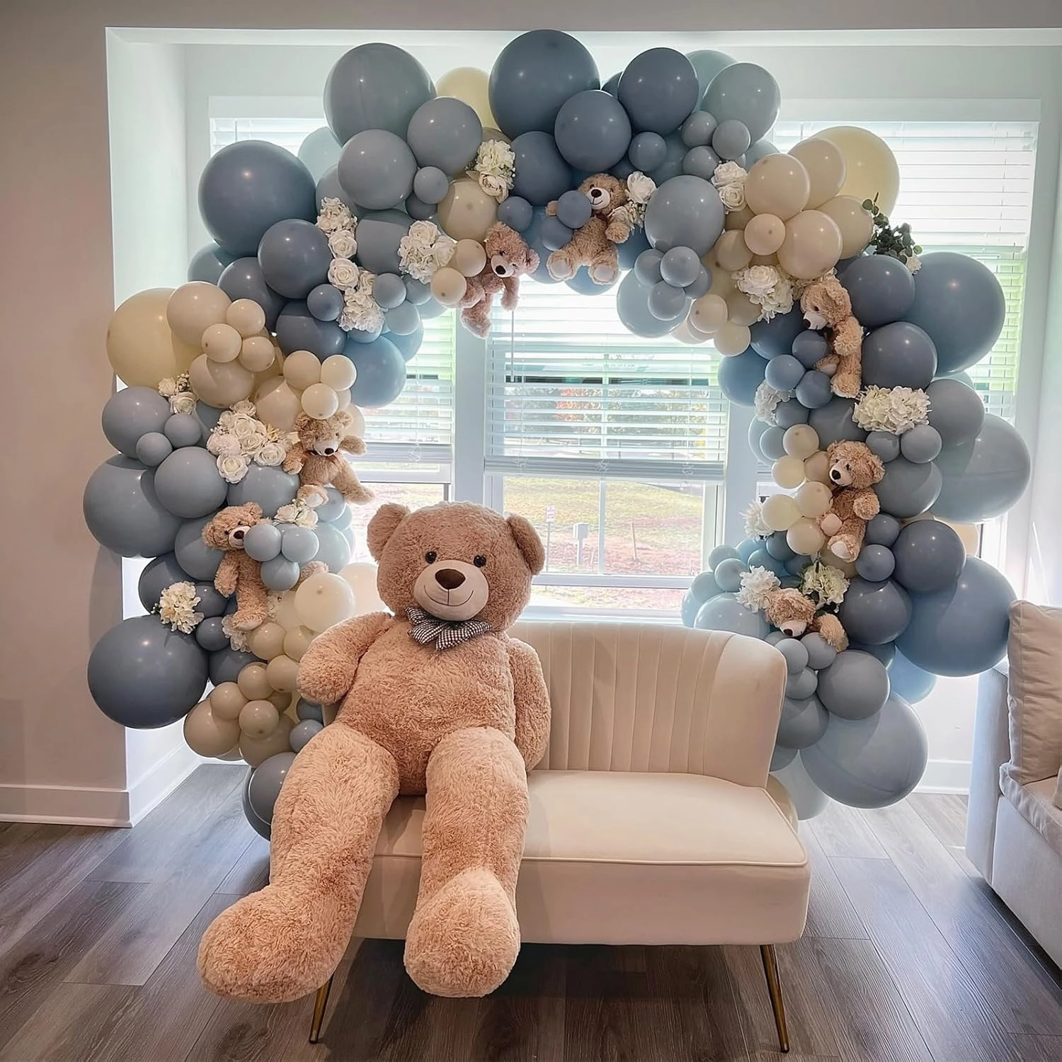 108Pcs Dusty Blue Double Stuffed Balloons Different Size, 18/12/10/5 inch Matte Grey Blue Balloons Garland Arch kit for Birthday Gender Reveal Neutral Baby Shower Party