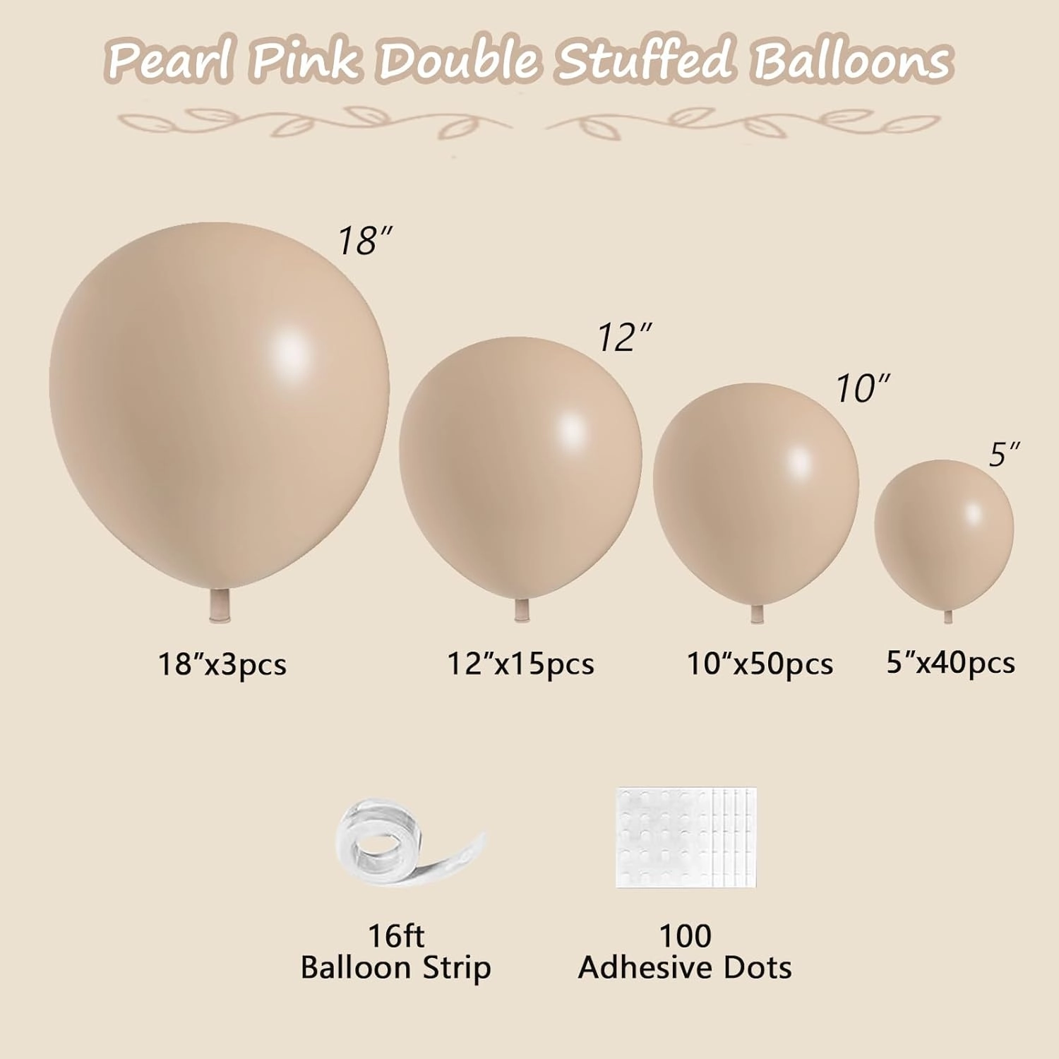 108Pcs Nude Beige Double Stuffed Balloons Different Size, 18/12/10/5 inch Tan Apricot Nude Balloons Garland Arch kit for Boho Baby Shower Birthday Gender Reveal Neutral Baby Shower Party