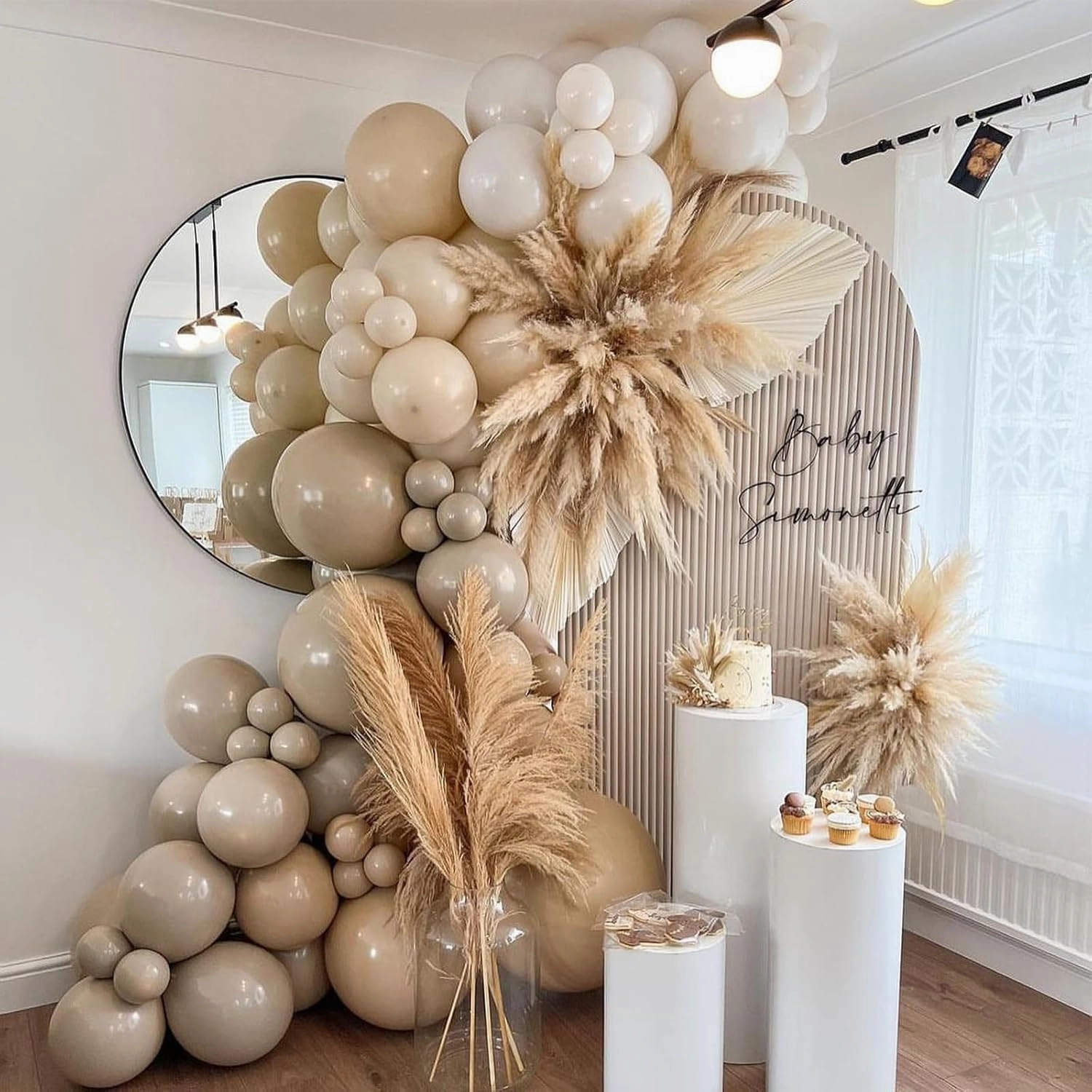108Pcs Nude Beige Double Stuffed Balloons Different Size, 18/12/10/5 inch Tan Apricot Nude Balloons Garland Arch kit for Boho Baby Shower Birthday Gender Reveal Neutral Baby Shower Party