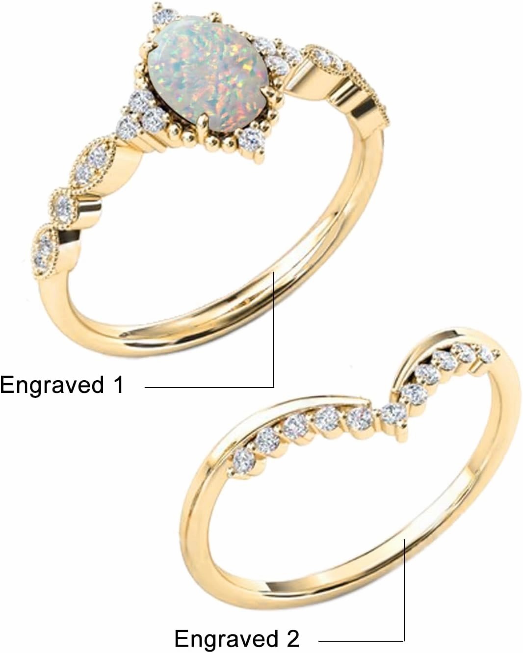 10K 14K 18K Solid Gold 2 Carat Oval Shape Gemstone Engagement Ring Sets Birthstone Gemstone Wedding Ring Set for Women 7X9 MM Birthday Anniversary Christmas Gift