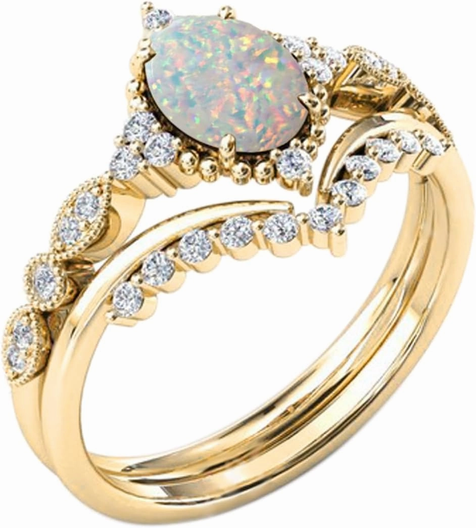 10K 14K 18K Solid Gold 2 Carat Oval Shape Gemstone Engagement Ring Sets Birthstone Gemstone Wedding Ring Set for Women 7X9 MM Birthday Anniversary Christmas Gift