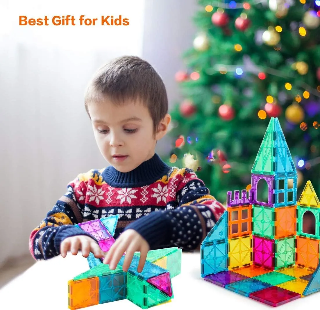 110 PCS Magnetic Tiles with 2 Cars, STEM 3D Building Blocks for Kids Ages 3-8, Montessori Magnet Construction Toys for Preschool Classroom (NF-110 PCS)