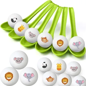 12 Pack Jungle Animals Games Safari Spoon Relay Race Easter Egg and Spoon Race Game Jungle Animal Decorations for Birthday Party Favors Supplies Indoor Outdoor Activities
