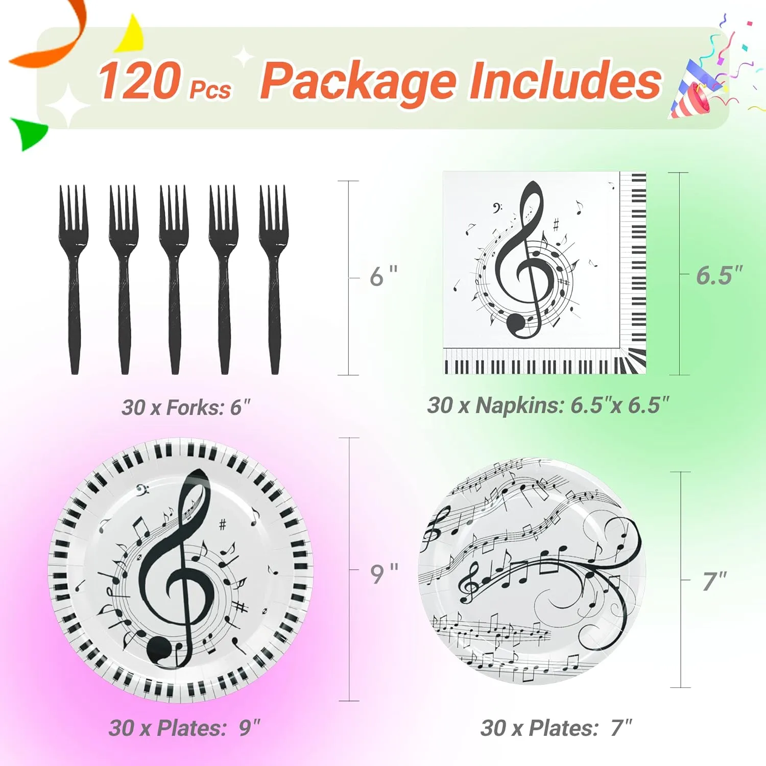 120 Pcs Musical Notes Party Supplie,Piano Notes Party Tableware Set 9"& 7" Music Notes Plates and Napkins Forks for Music Themed Birthday Party Decorations Serve 30 Guests