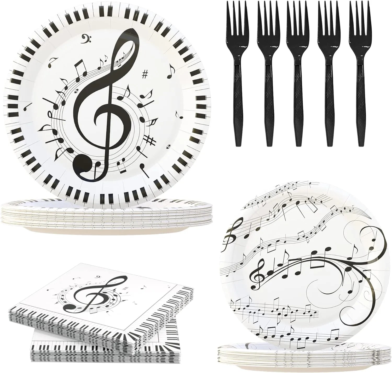 120 Pcs Musical Notes Party Supplie,Piano Notes Party Tableware Set 9"& 7" Music Notes Plates and Napkins Forks for Music Themed Birthday Party Decorations Serve 30 Guests