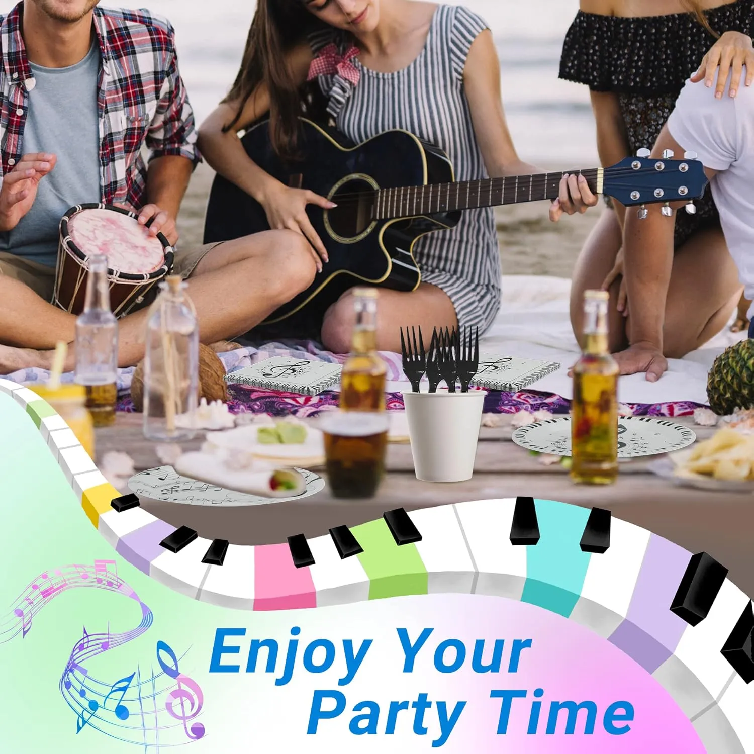 120 Pcs Musical Notes Party Supplie,Piano Notes Party Tableware Set 9"& 7" Music Notes Plates and Napkins Forks for Music Themed Birthday Party Decorations Serve 30 Guests