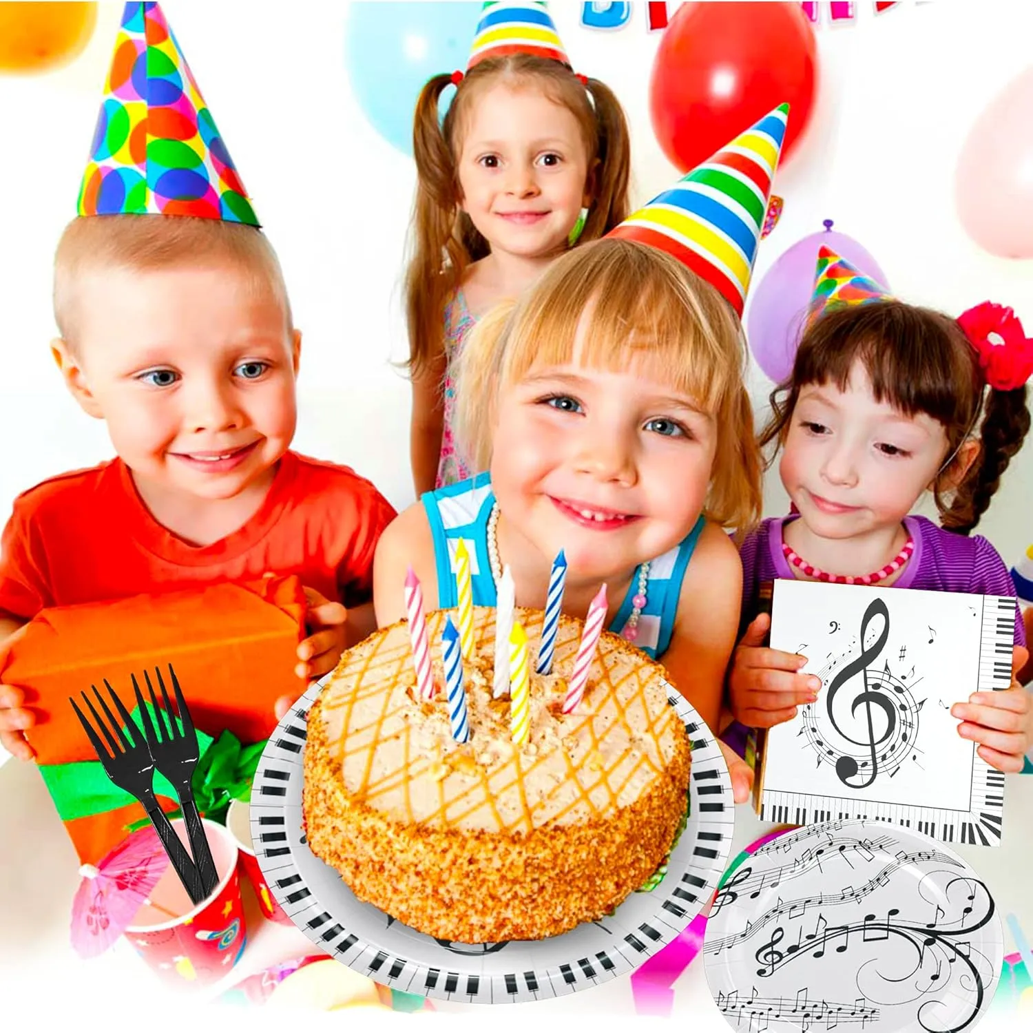 120 Pcs Musical Notes Party Supplie,Piano Notes Party Tableware Set 9"& 7" Music Notes Plates and Napkins Forks for Music Themed Birthday Party Decorations Serve 30 Guests