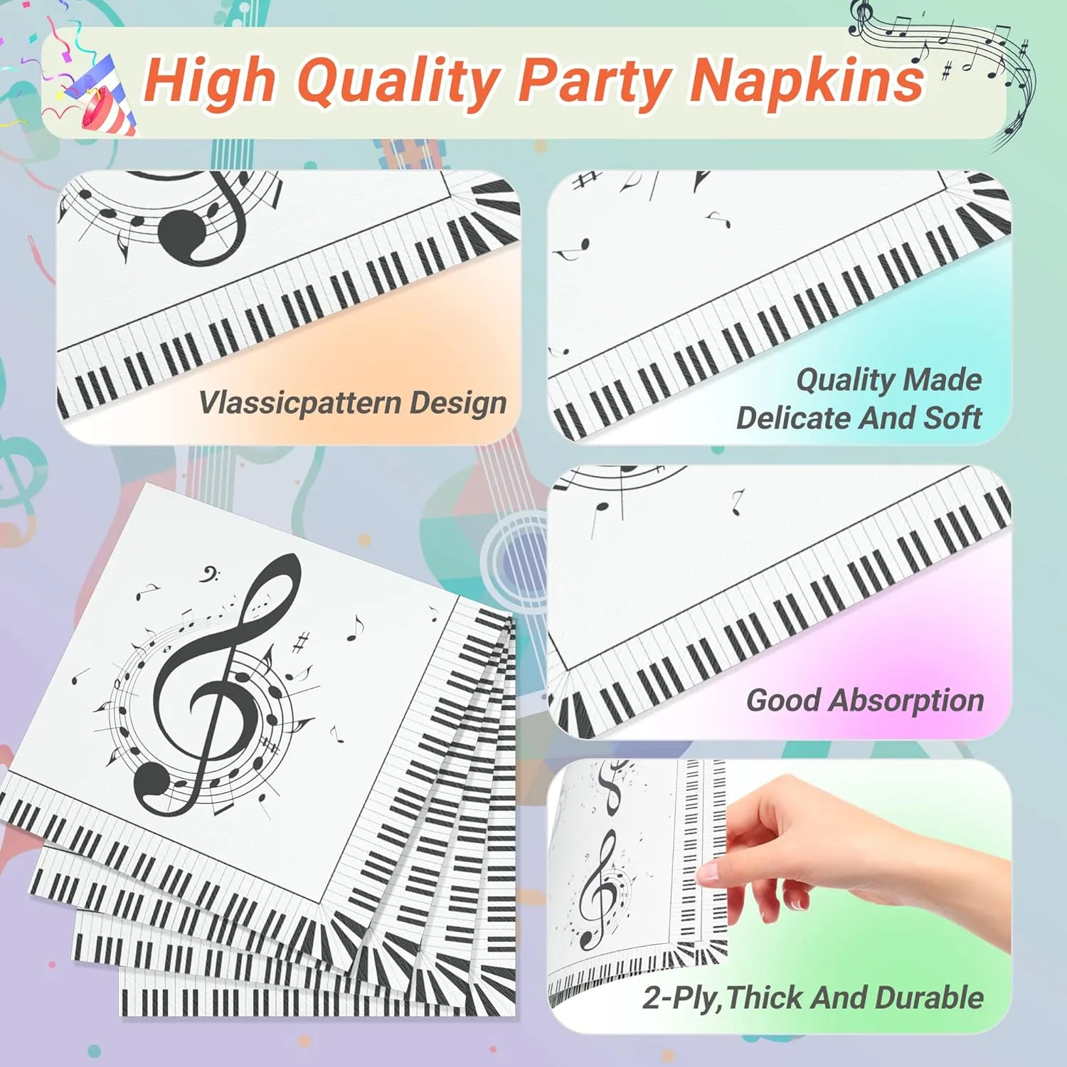 120 Pcs Musical Notes Party Supplie,Piano Notes Party Tableware Set 9"& 7" Music Notes Plates and Napkins Forks for Music Themed Birthday Party Decorations Serve 30 Guests