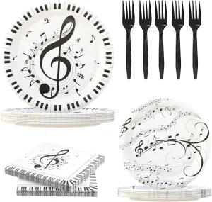 120 Pcs Musical Notes Party Supplie,Piano Notes Party Tableware Set 9"& 7" Music Notes Plates and Napkins Forks for Music Themed Birthday Party Decorations Serve 30 Guests
