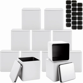 12 Pack Empty Tin Cans with Lids Airtight Coffee Container for Ground Coffee Bean Kitchen Canister Set Square Tea Canister Small Metal Tin for Sugar Candy Spice Loose Leaf Tea Storage DIY Gift