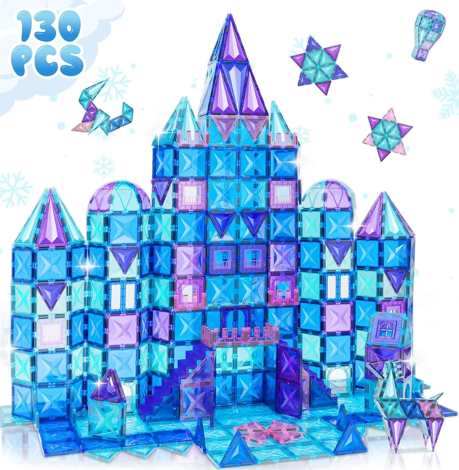 130Pcs Magnetic Tiles, 3D Diamond Magnetic Building Blocks Toys for Girls, STEM Sensory Educational Toys for Toddlers Kids, Birthday for Girls 3 4 5 6 7 8  Year Old