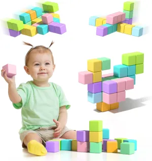 1.34 inch 56PCS Magnetic Blocks for Toddlers 4-8 Large Macaron Magnet Building Cubes for Kids Ages 3-5 Stem Preschool Stack Construction Educational Toys for 3  Years Old Boys Girls