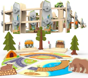 141 Pcs National Park Spiral Wooden Train Set STEAM STEM Multi-Level Compatible with Brio, Thomas Wooden Railway
