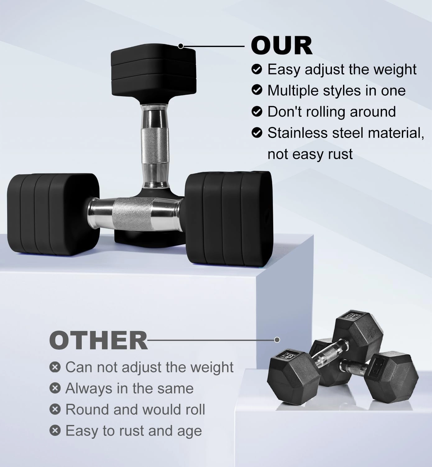 15LB 20LB 50LB Adjustable Dumbbell Set, 4 in 1 Free Weights Dumbbells Set for Women Men Hand Weights Sets Adjust Dumbbell Weight Sets for Home Gym Exercise Workout Strength Training Equipments
