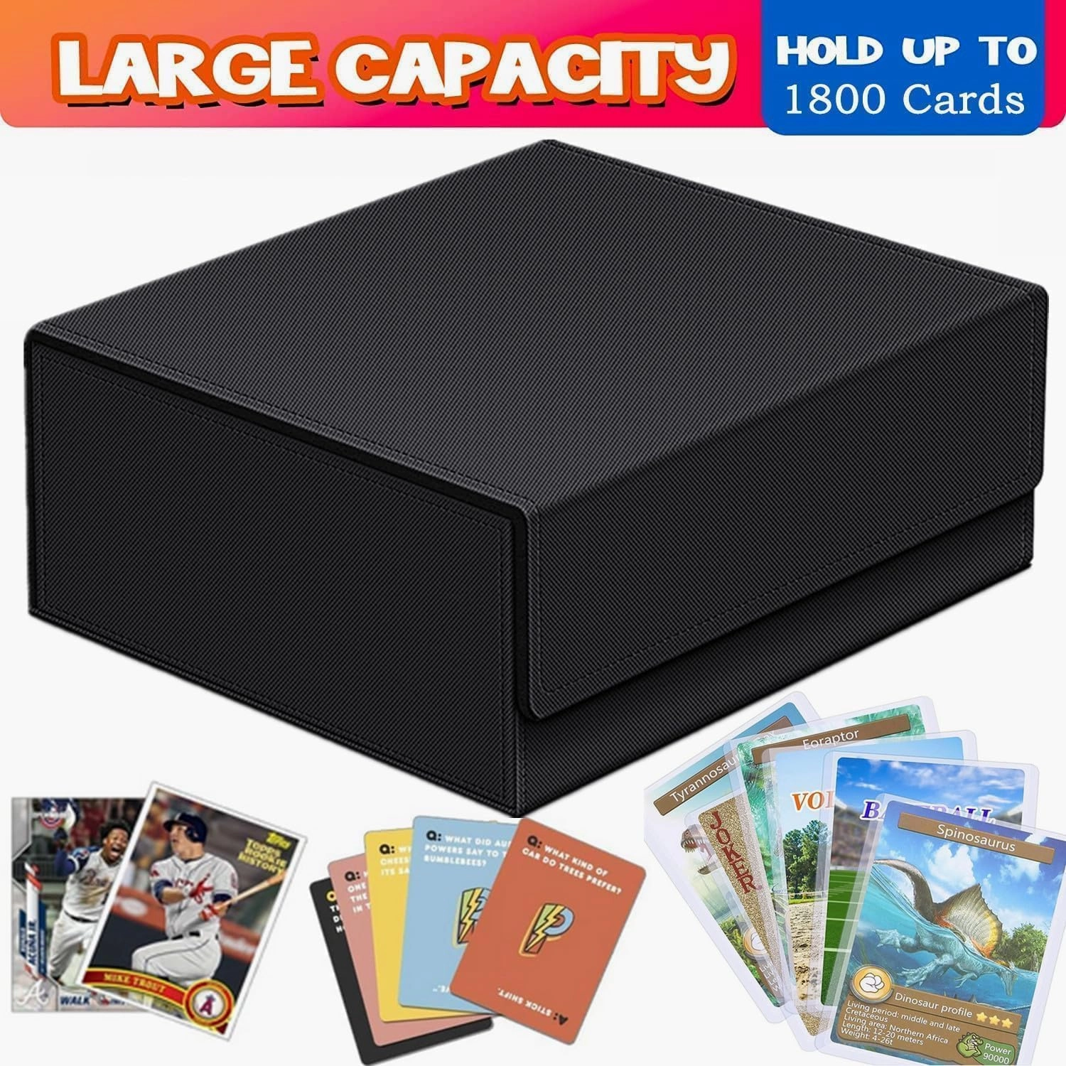 1800  Trading Card Storage Box, Magnetic Closure Toploaders Storage Box Hold 600  35PT 3"x4" Standard Toploaders, PU Leather Card Deck Boxes Fit for MTG,Sport Cards,Game Cards