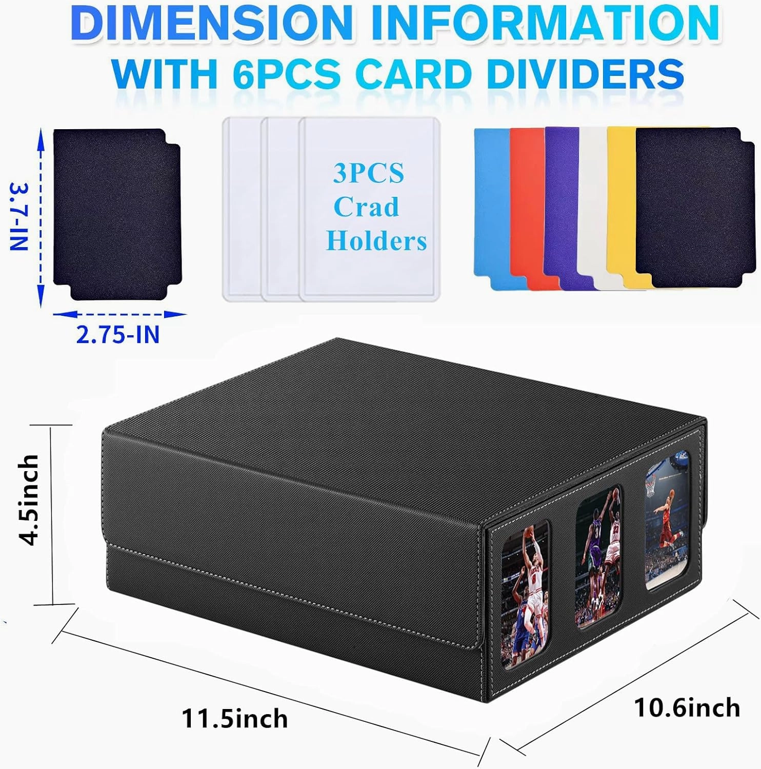 1800  Trading Card Storage Box, Magnetic Closure Toploaders Storage Box Hold 600  35PT 3"x4" Standard Toploaders, PU Leather Card Deck Boxes Fit for MTG,Sport Cards,Game Cards Black