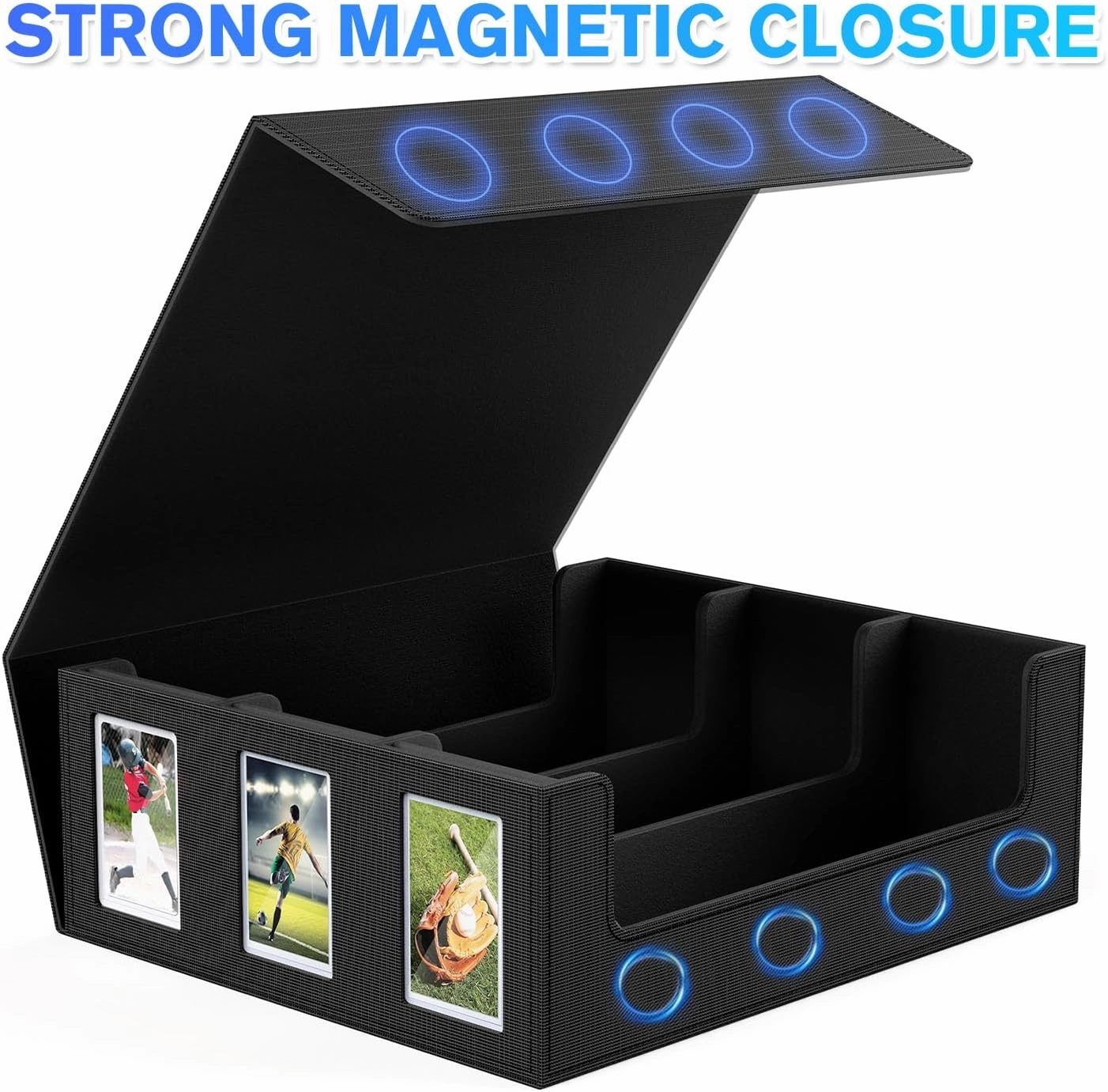 1800  Trading Card Storage Box, Magnetic Closure Toploaders Storage Box Hold 600  35PT 3"x4" Standard Toploaders, PU Leather Card Deck Boxes Fit for MTG,Sport Cards,Game Cards Black