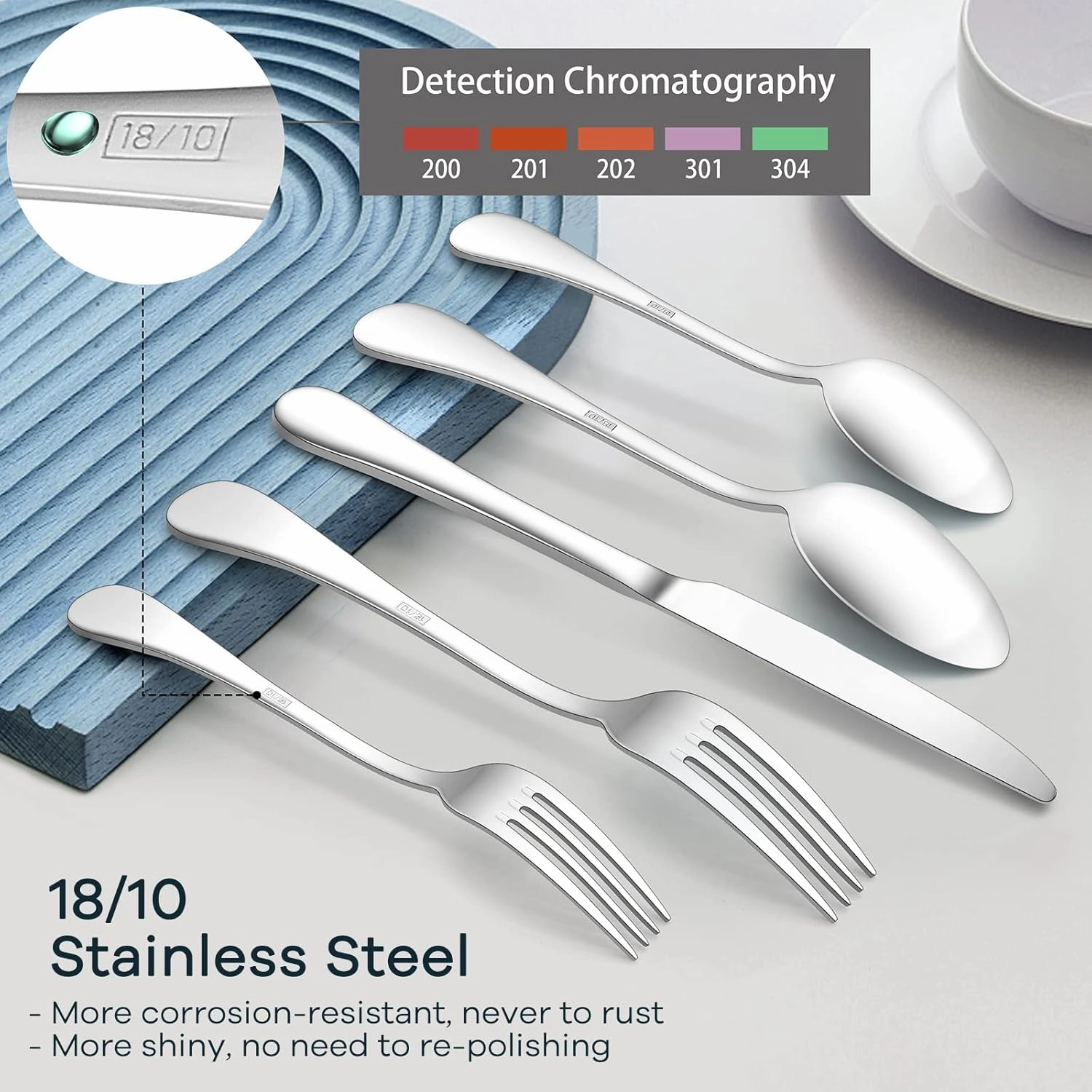 18/10 Stainless Steel Flatware Silverware Set for 12, E-far 60-Piece Cutlery Metal Eating Utensil Tableware Forks and Spoon Sets for Restaurant Wedding - Simple Fancy Style & Dishwasher Safe