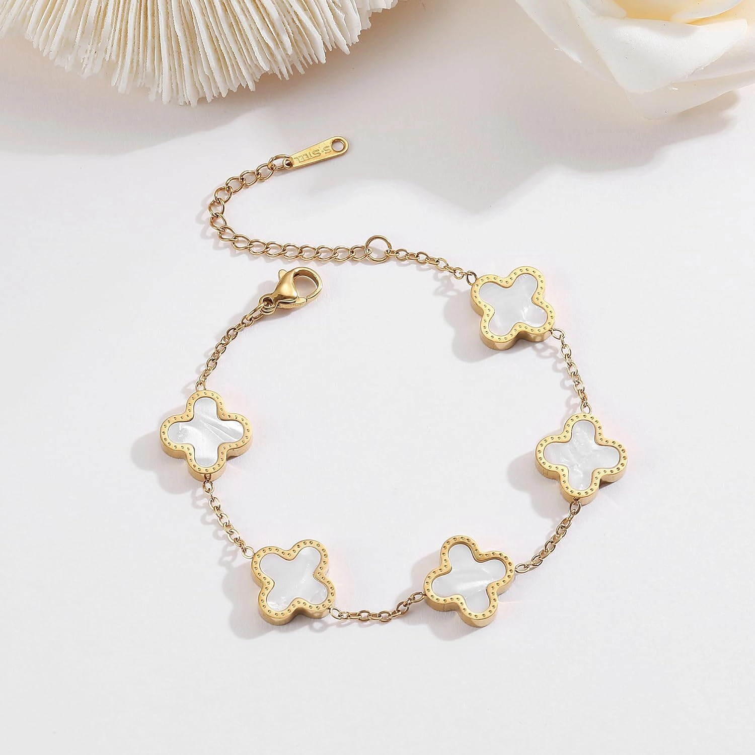 18K Gold Plated Clover Bracelet Love bangle Set for Women Stack Cute Fashion Simple Friendship Bracelet Lucky Link Bracelets Jewelry Gifts Trendy for Women