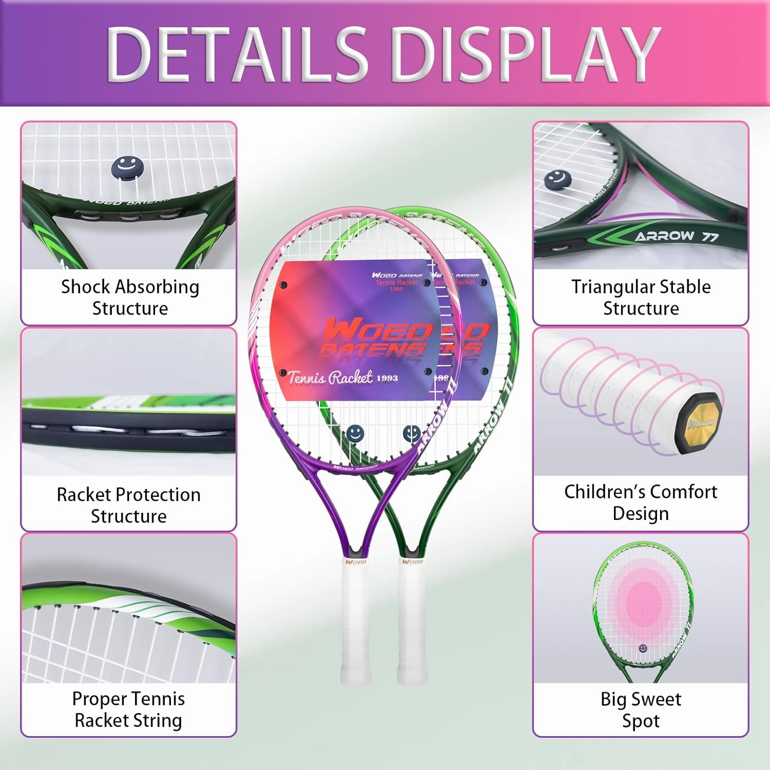 19" 23" 25" Kids Tennis Racket Junior/Youth Tennis Racquet with Tennis Ball Carry Bag Overgrips Vibrations Dampers…