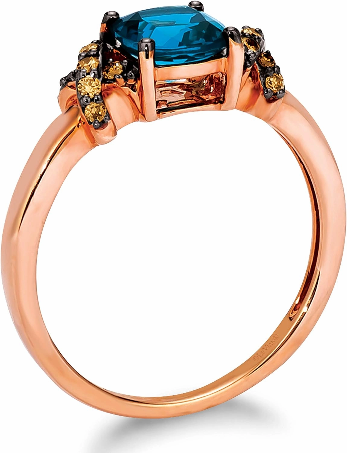 1/10 Carat Brown Diamond and Cushion Cut Blue Topaz or Purple Amethyst Ring for Women in 14k Rose Gold (SI1-SI2, cttw) X Side Stones Promise Anniversary Ring Size 5 to 10.5 by LeVian