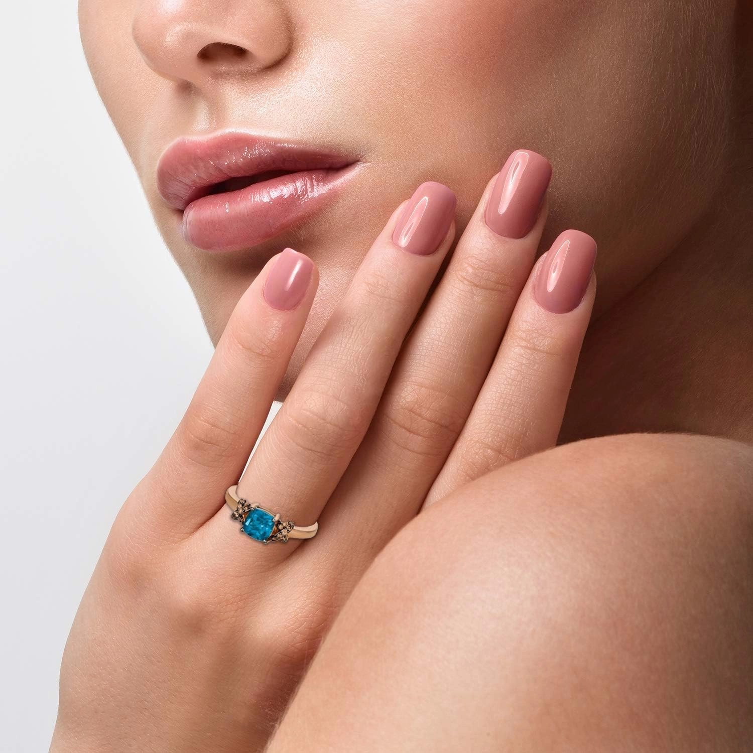 1/10 Carat Brown Diamond and Cushion Cut Blue Topaz or Purple Amethyst Ring for Women in 14k Rose Gold (SI1-SI2, cttw) X Side Stones Promise Anniversary Ring Size 5 to 10.5 by LeVian