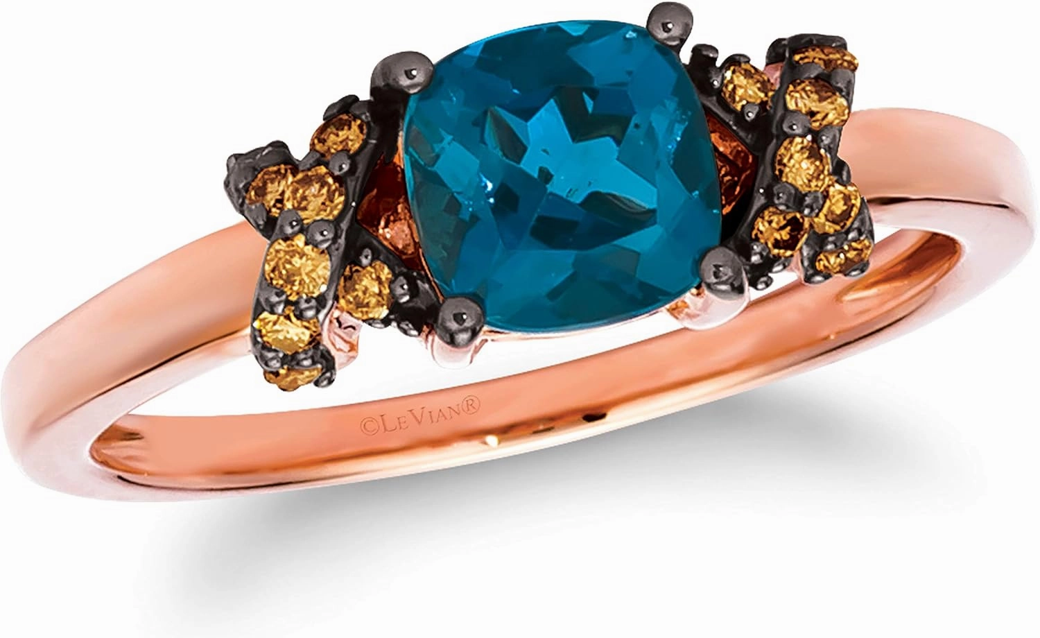 1/10 Carat Brown Diamond and Cushion Cut Blue Topaz or Purple Amethyst Ring for Women in 14k Rose Gold (SI1-SI2, cttw) X Side Stones Promise Anniversary Ring Size 5 to 10.5 by LeVian