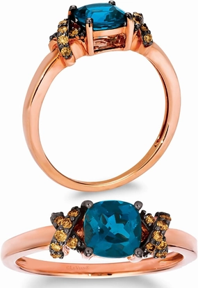 1/10 Carat Brown Diamond and Cushion Cut Blue Topaz or Purple Amethyst Ring for Women in 14k Rose Gold (SI1-SI2, cttw) X Side Stones Promise Anniversary Ring Size 5 to 10.5 by LeVian