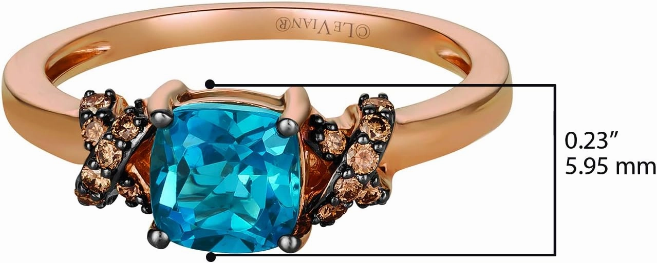 1/10 Carat Brown Diamond and Cushion Cut Blue Topaz or Purple Amethyst Ring for Women in 14k Rose Gold (SI1-SI2, cttw) X Side Stones Promise Anniversary Ring Size 5 to 10.5 by LeVian