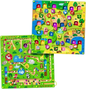 2 in 1 Magnetic Color and Number Maze Magnet Alphabet Counting Dinosaur Double Sided Board Wood Puzzle Fine Motor Skills Montessori Preschool Toys Gifts for Boys and Girls 3-5 Age (Big Zoo, One Size)
