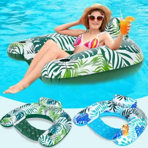 2 Pack Inflatable Pool Float Chair Adult, Pool Chairs with Cup Holders Backrest, Portable Lounge Floaties for Swimming Pool Summer Toy Floaties Beach Party Floaty for Adult (Stylish Style)
