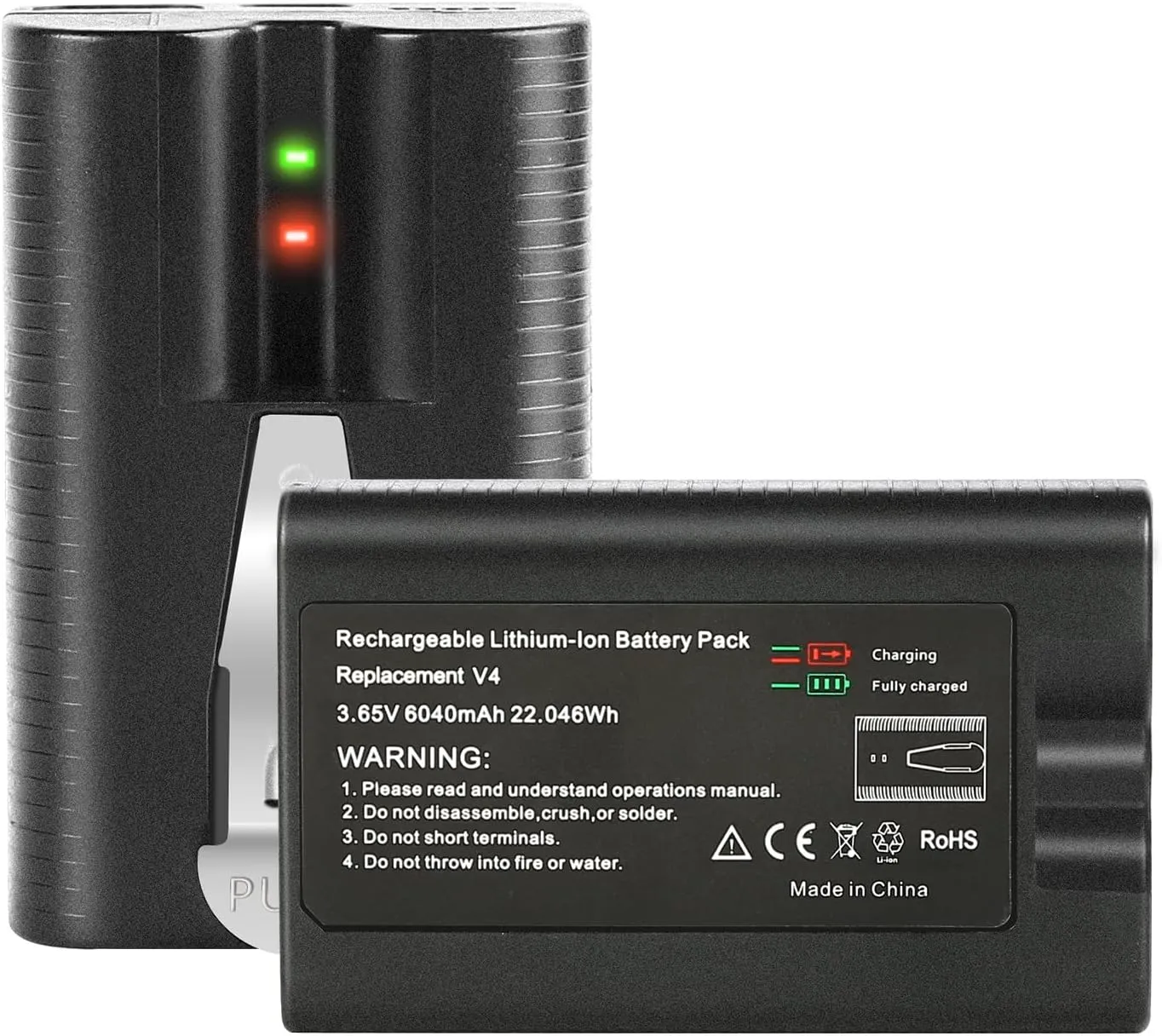 2 Packs 6040mAh 3.65V Rechargeable Batteries for Ring Doorbell 2/3/4/3 Plus, Stick Up Cam (2nd/3rd Gen), Spotlight & Peephole Cam