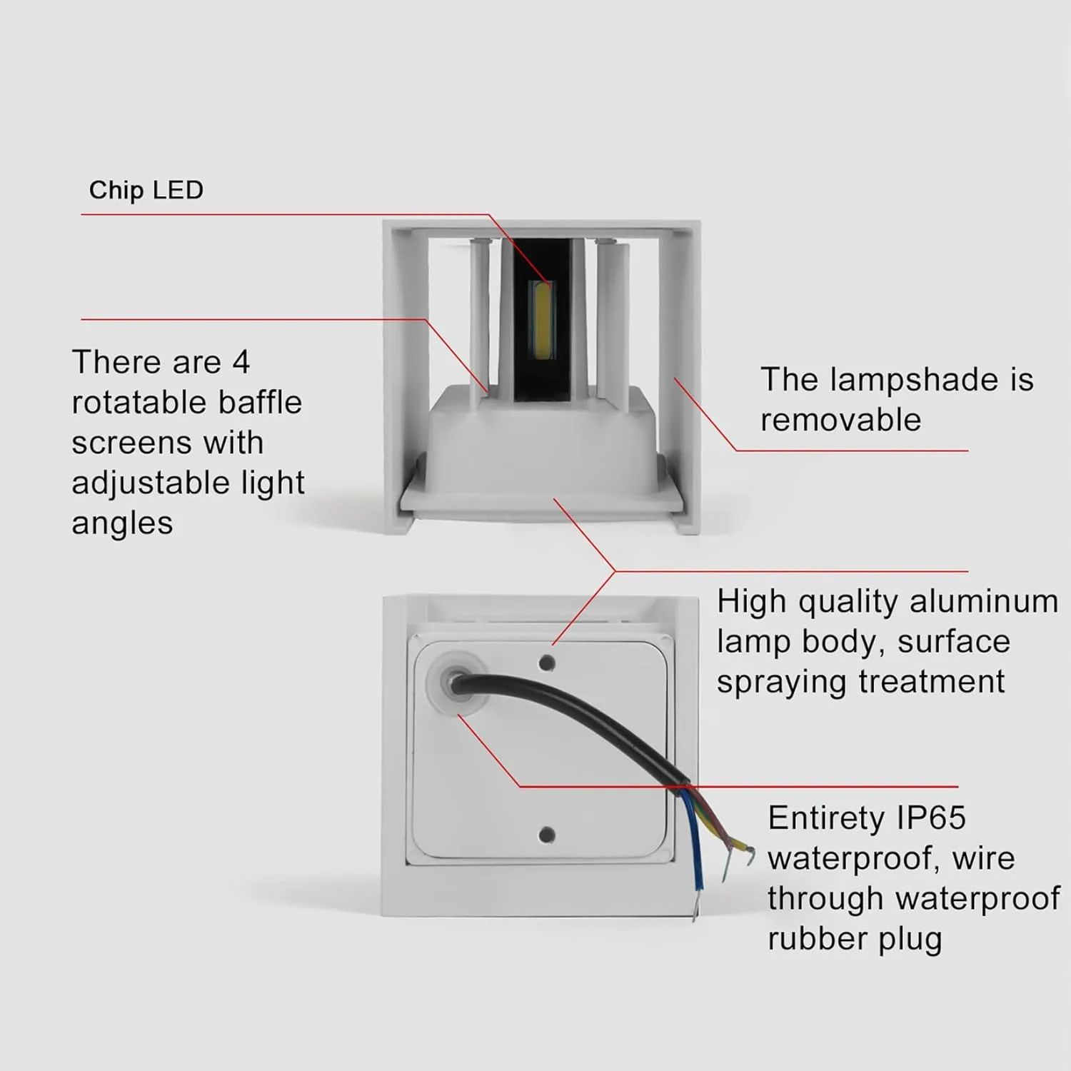 2 PCS 12W Outdoor Sconces Wall Lights LED Exterior/Interior Up and Down Lights IP65 Waterproof Modern Outdoor Lighting Fixtures Square Aluminum Exterior Wall Mount Light White 3000K Warm Lights