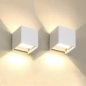 2 PCS 12W Outdoor Sconces Wall Lights LED Exterior/Interior Up and Down Lights IP65 Waterproof Modern Outdoor Lighting Fixtures Square Aluminum Exterior Wall Mount Light White 3000K Warm Lights