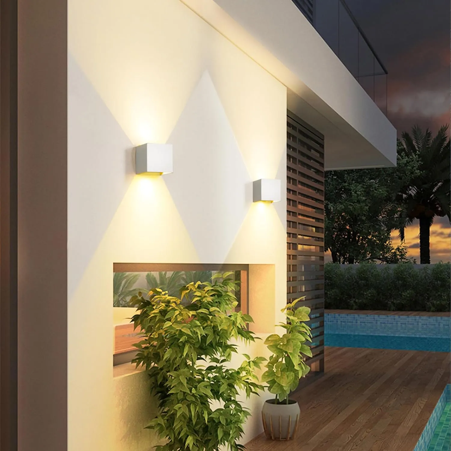 2 PCS 12W Outdoor Sconces Wall Lights LED Exterior/Interior Up and Down Lights IP65 Waterproof Modern Outdoor Lighting Fixtures Square Aluminum Exterior Wall Mount Light White 3000K Warm Lights