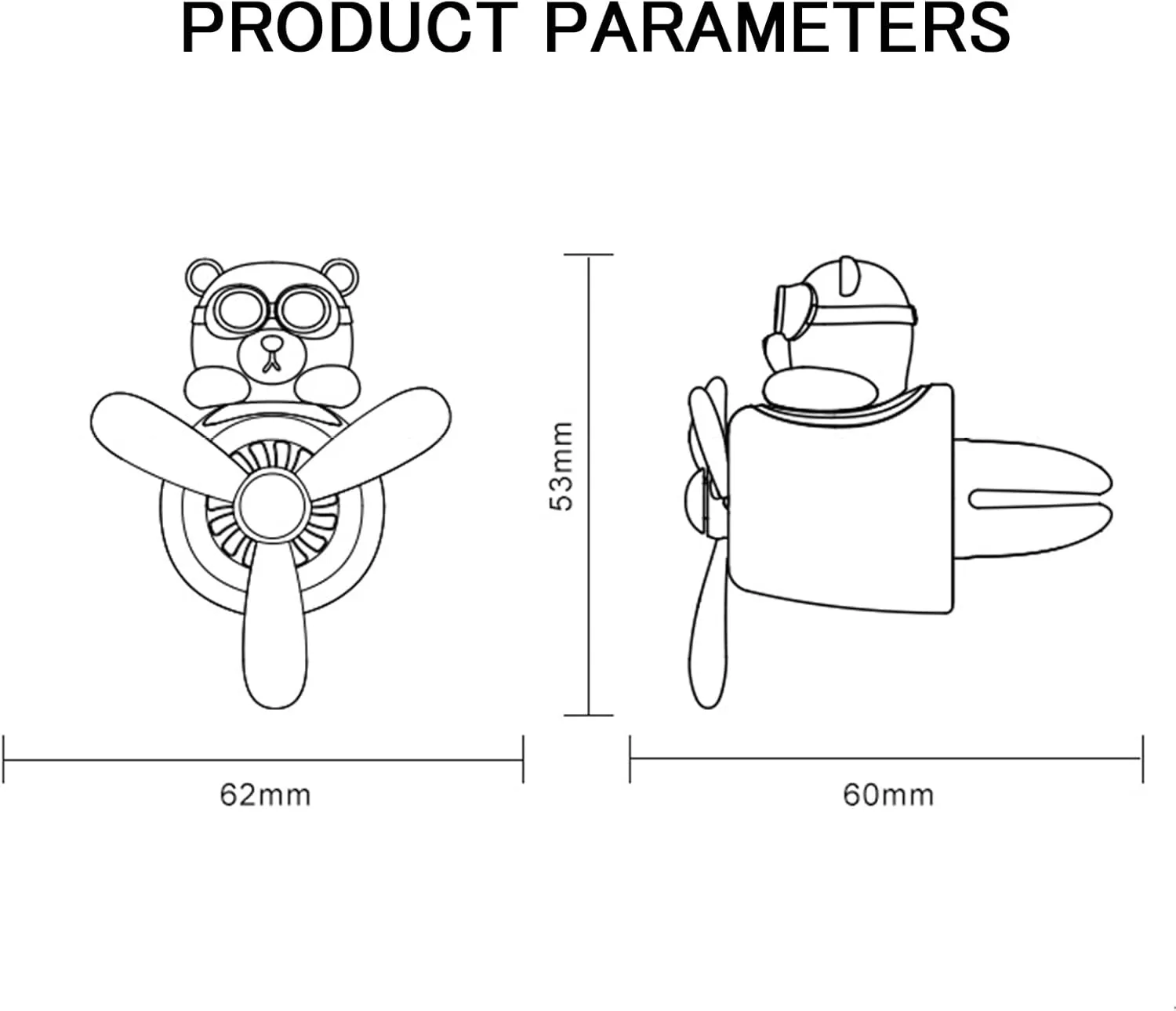 2 Pcs Pilot Car Air Freshener, Cute Duck Car Vent Clip Air Freshener Automotive Air Outlet Fan Diffuser, Automotive Interiors Vent Decoration (Dog Bear)