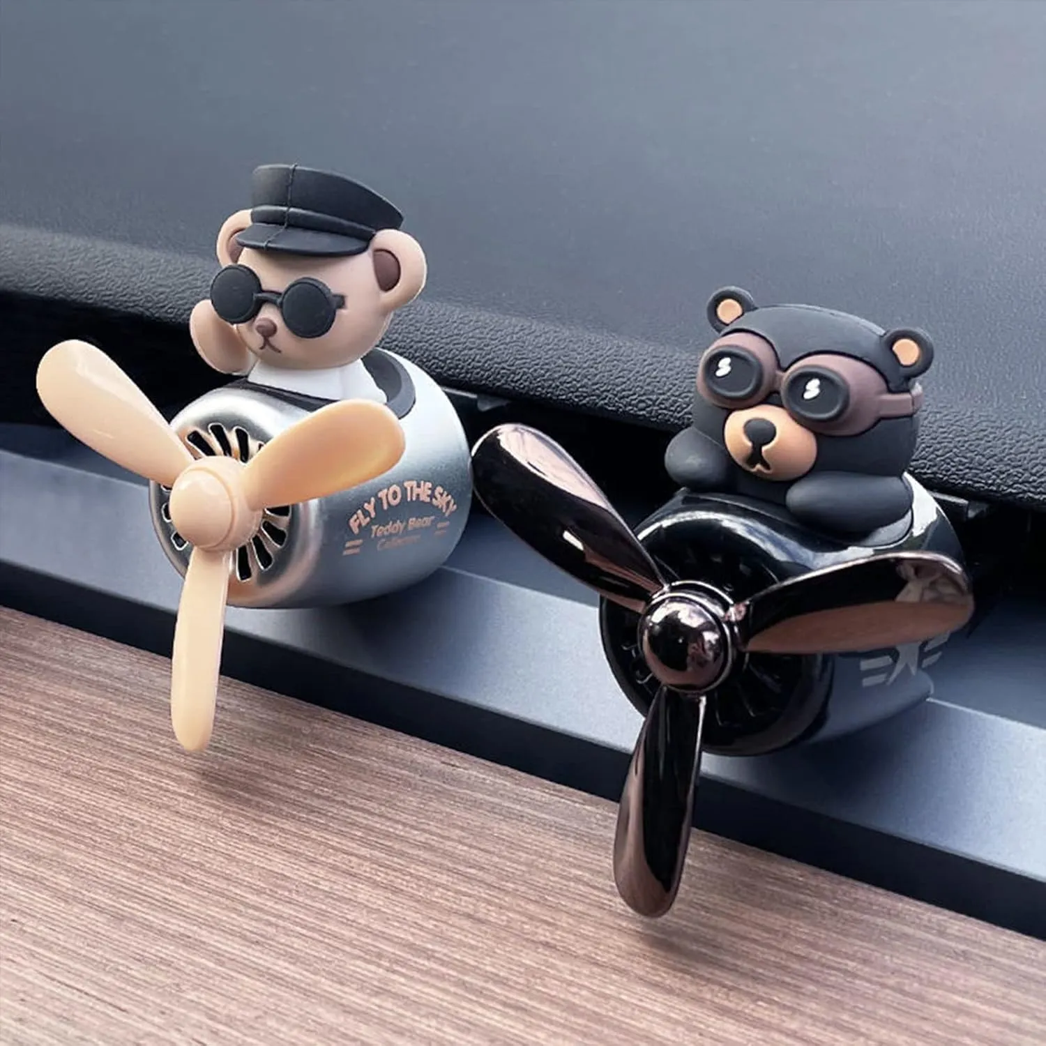 2 Pcs Pilot Car Air Freshener, Cute Duck Car Vent Clip Air Freshener Automotive Air Outlet Fan Diffuser, Automotive Interiors Vent Decoration (Dog Bear)