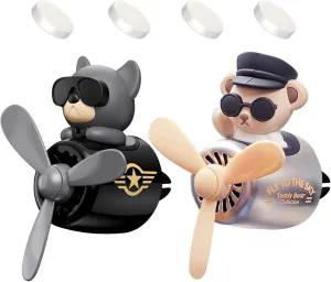 2 Pcs Pilot Car Air Freshener, Cute Duck Car Vent Clip Air Freshener Automotive Air Outlet Fan Diffuser, Automotive Interiors Vent Decoration (Dog Bear)