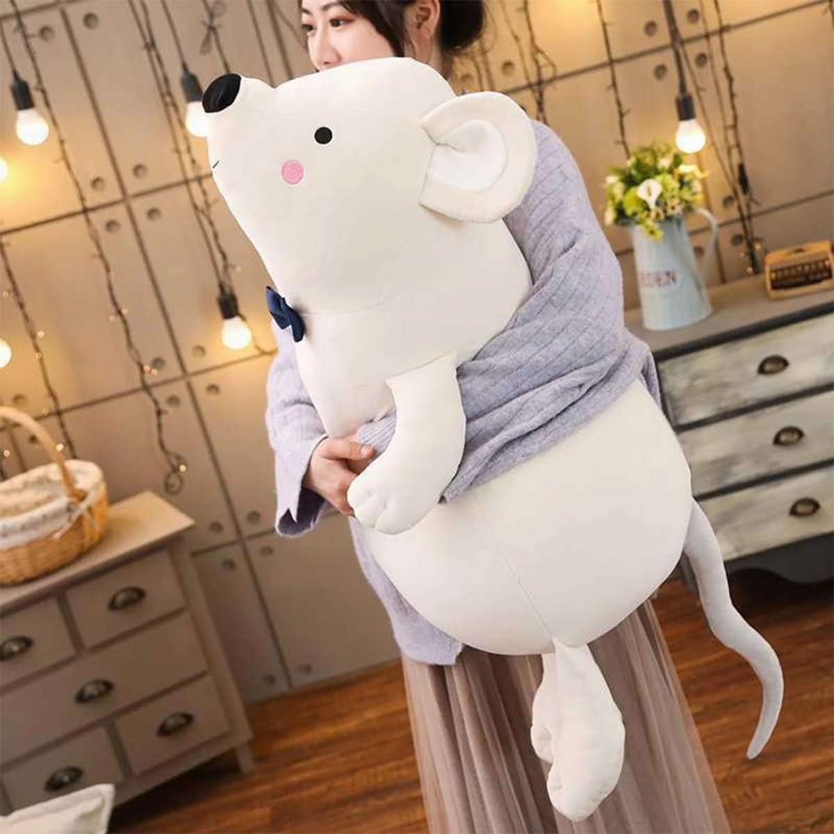 23.6 inch Soft Large Mouse Stuffed Animals Big Hugging Pillow Cute Giant Mouse Plush Toy Comfortable Cartoon Body Pillow Fluffy Surprise Squishy Plushie for Kids Girls Boys Birthday Christmas