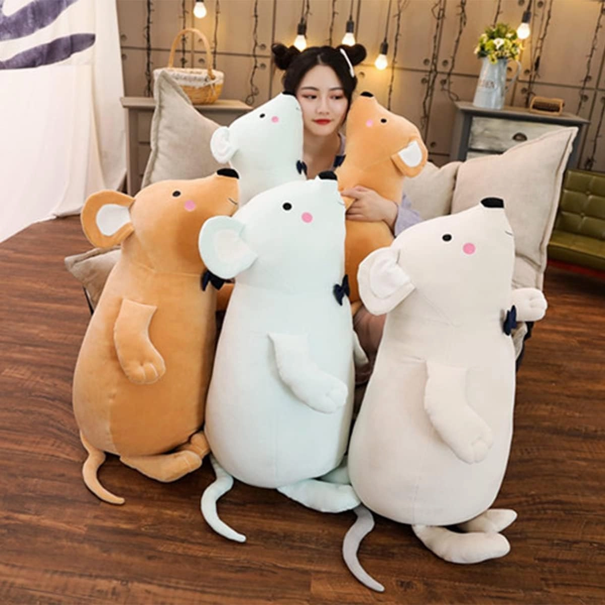 23.6 inch Soft Large Mouse Stuffed Animals Big Hugging Pillow Cute Giant Mouse Plush Toy Comfortable Cartoon Body Pillow Fluffy Surprise Squishy Plushie for Kids Girls Boys Birthday Christmas